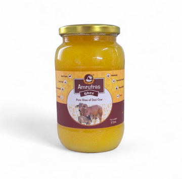 Amrutras Pure Desi Cow Ghee 1 Litre Glass Jar - 100% Natural Traditional Cow Ghee