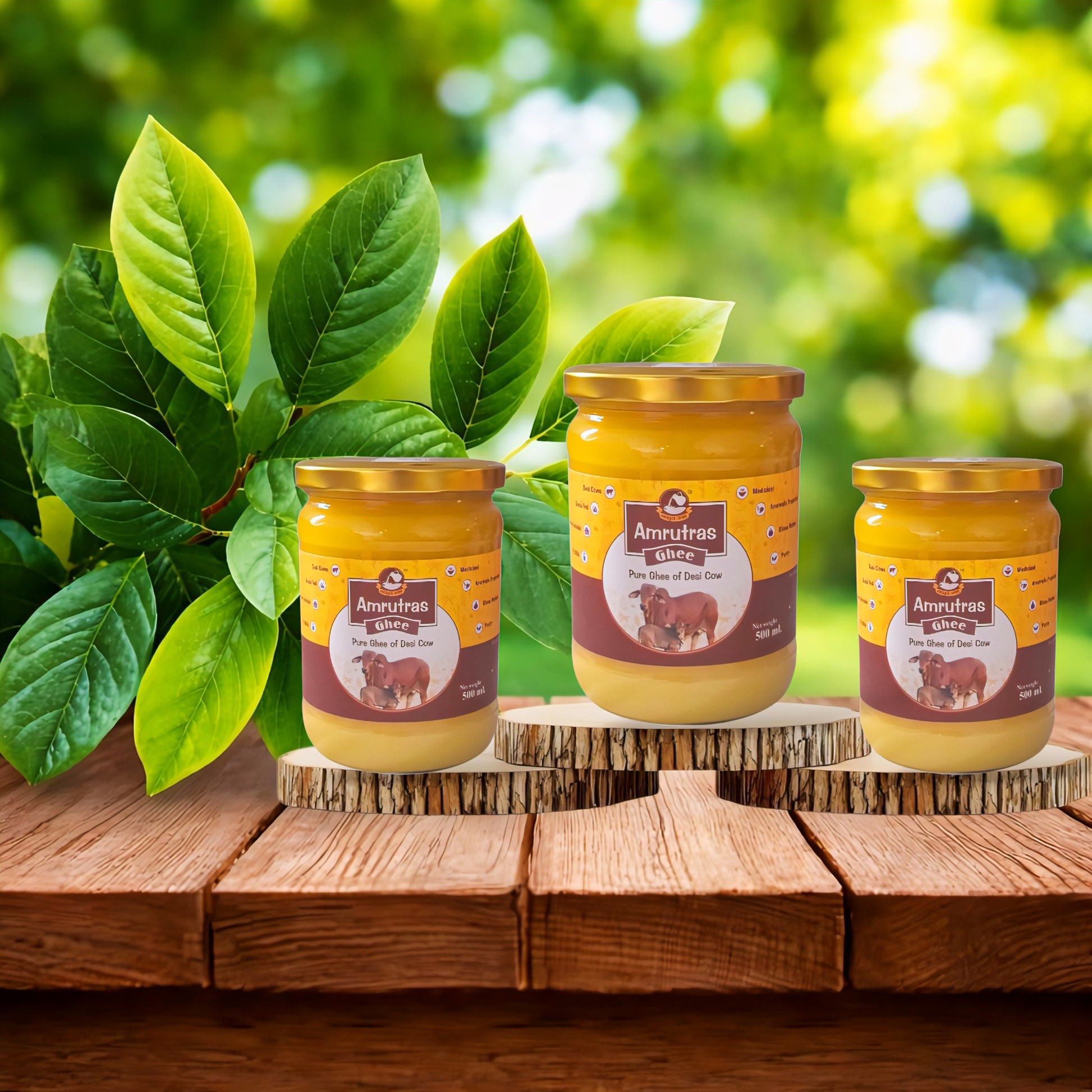 Buy Pure Desi Cow Ghee Online - Amrutras Premium Cow Ghee Glass Jars